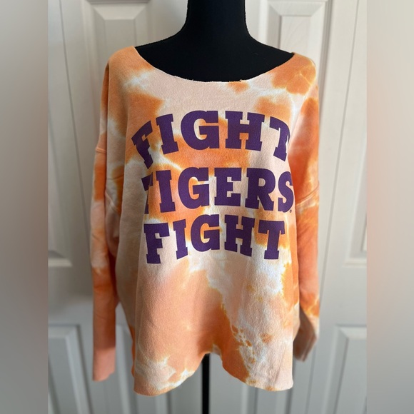 🐅Oversized L Tie Dye 💜 CLEMSON 🧡 Sweatshirt 🤍 Excellent Condition - Picture 1 of 3